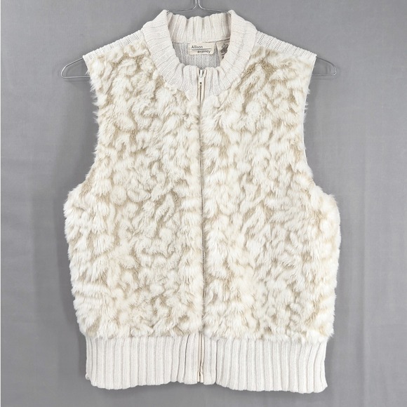 Allison Brittney Jackets & Blazers - Allison Brittney Women's Faux Fur Sweater Vest Front Zip Ivory Tan Large